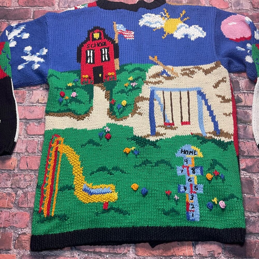 Vtg The Eagle's Eye Cardigan Sweater Hand Knit Teacher School Abcs 123s Sz XL - Picture 8 of 10